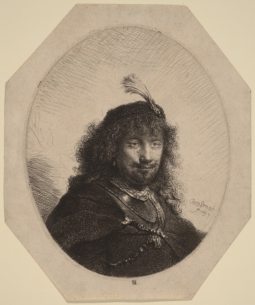 Self-Portrait (?) with Plumed Cap and Lowered Sabre