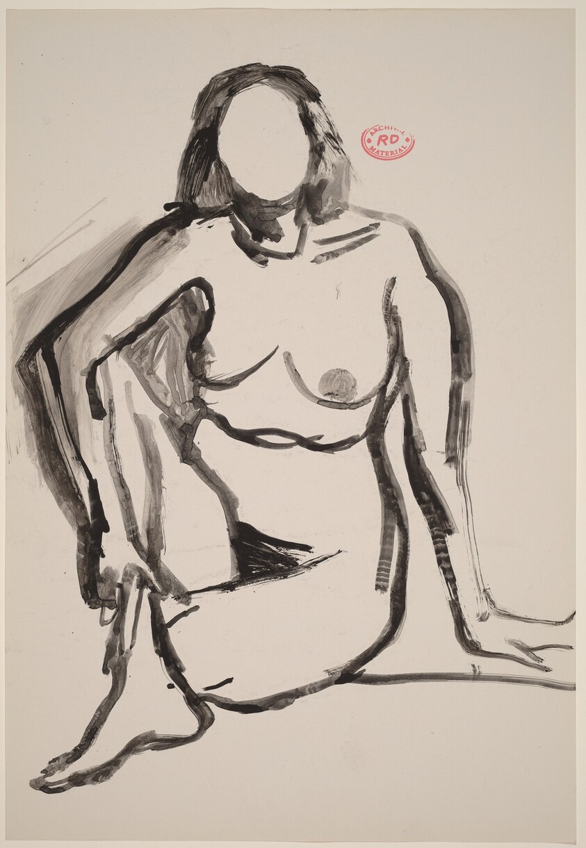 Untitled [seated female nude grasping her shin]