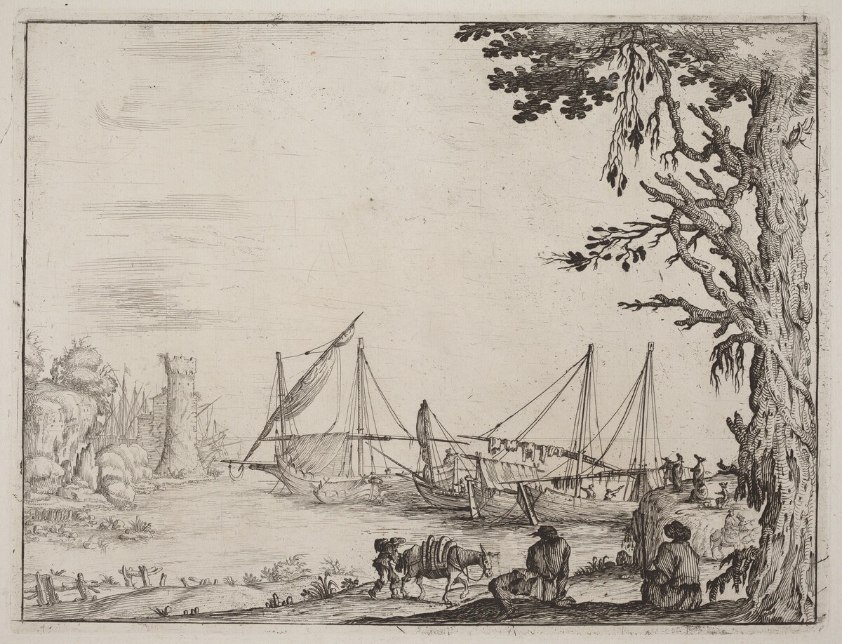 Seaport with Anchored Vessels