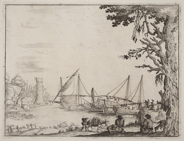 Seaport with Anchored Vessels