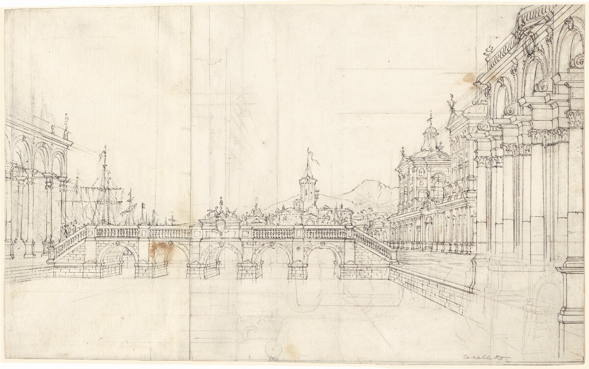 A Capriccio of Palaces and a Loggia Facing a Classical Bridge