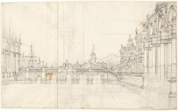 A Capriccio of Palaces and a Loggia Facing a Classical Bridge