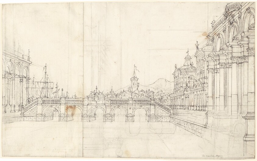 A Capriccio of Palaces and a Loggia Facing a Classical Bridge