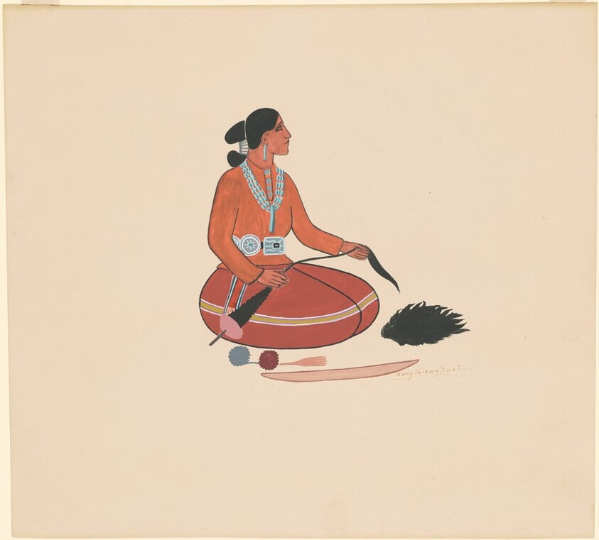 Navajo Woman Spinning Wool