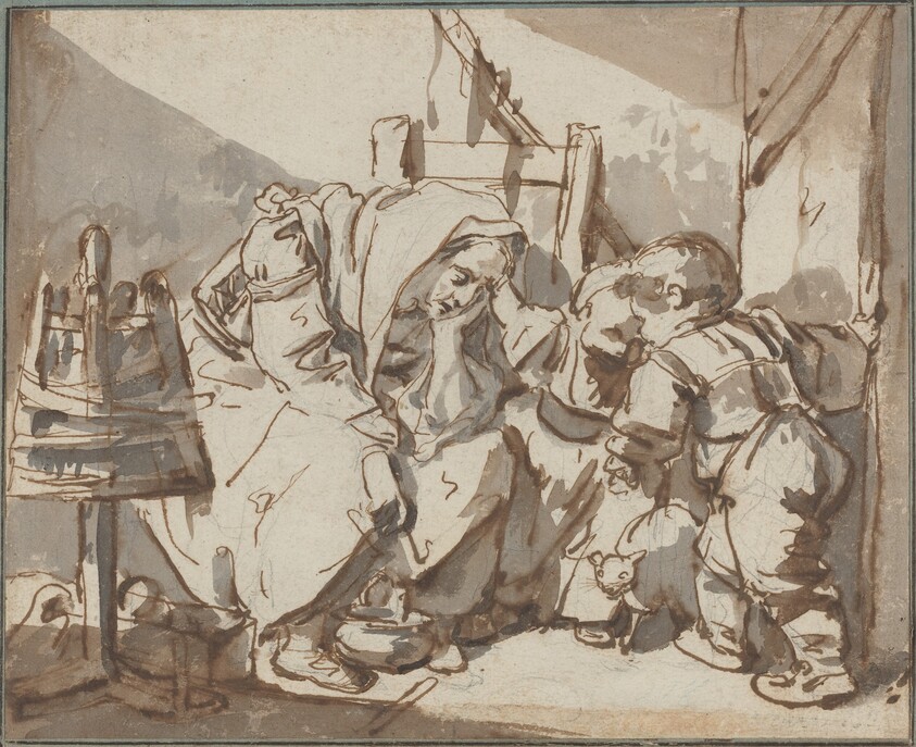 A Tired Woman with Two Children