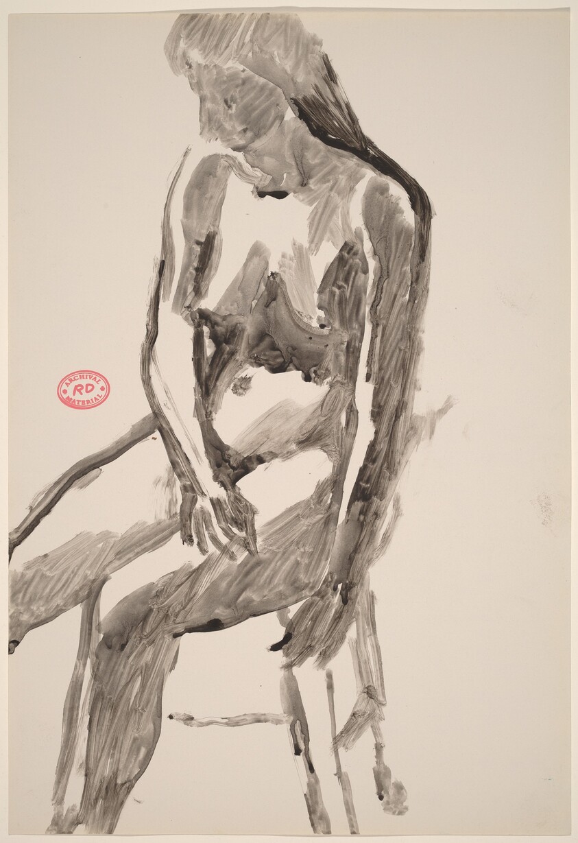 Untitled [side view of a female nude seated on a stool]