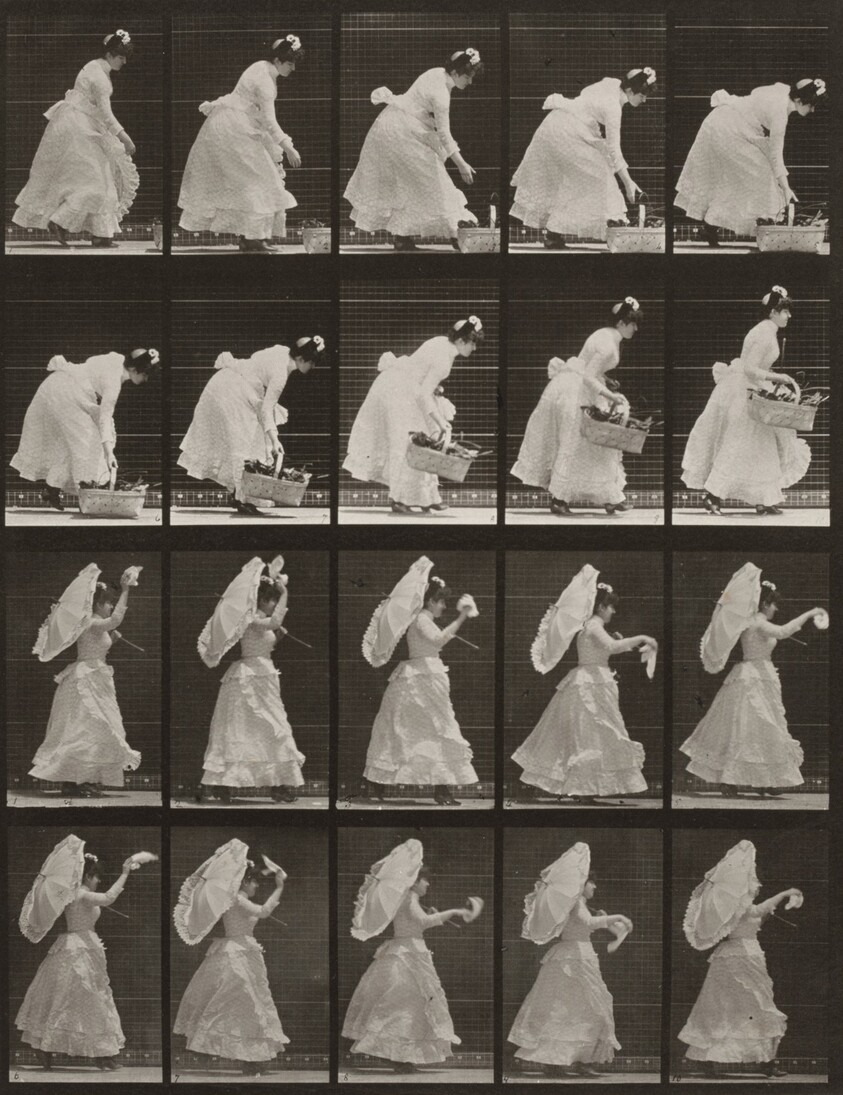 Plate Number 483. A: Lifting a basket. B: Running and waving a handkerchief