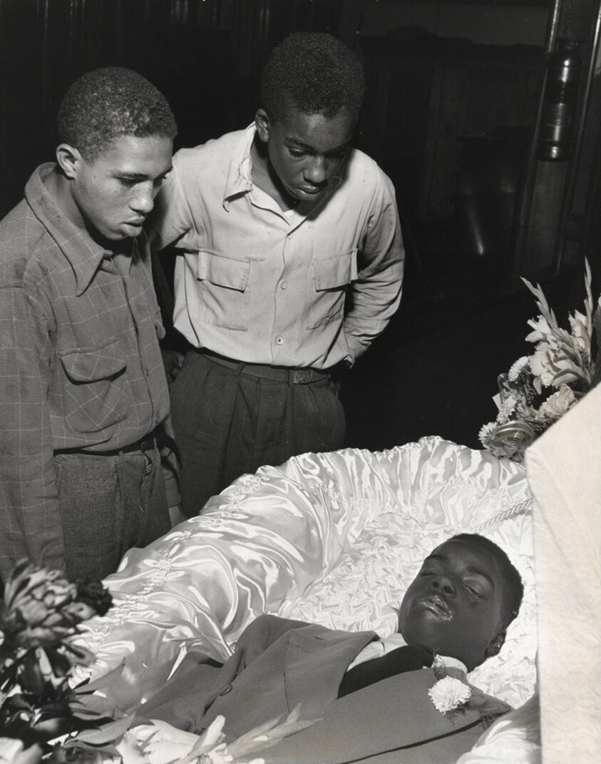 In mortuary Red and Herbie Levy study wounds on face of Maurice Gaines, a buddy of theirs who was found dying one night on a Harlem sidewalk