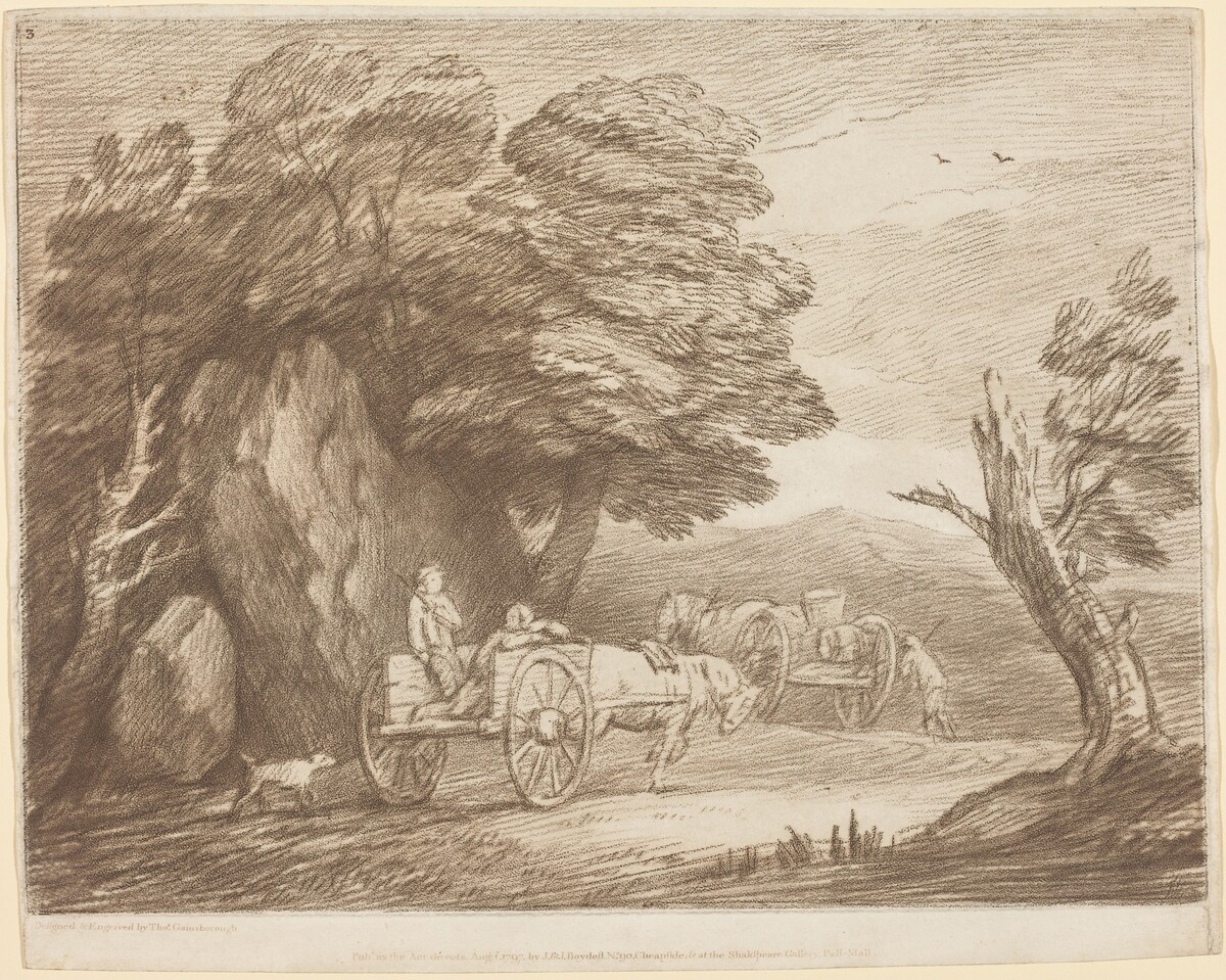 Wooded Landscape with Two Country Carts and Figures