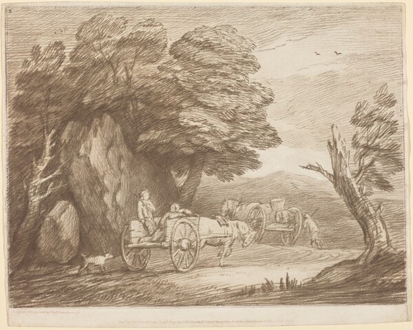 Wooded Landscape with Two Country Carts and Figures