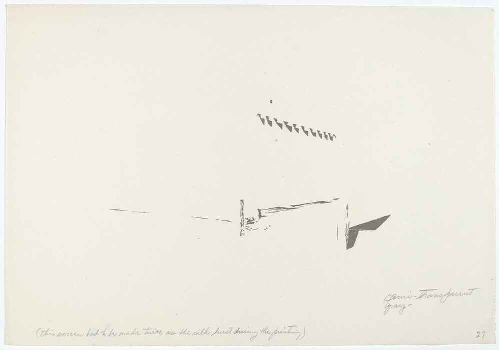 The image features a collection of minimal black lines and shapes on a white background, forming an abstract composition. The lines and shapes create an impression of movement or structure with deliberate placement.
