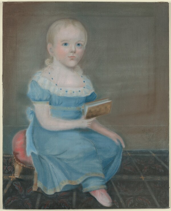 Portrait of a Girl with Blue Eyes and Blue Dress