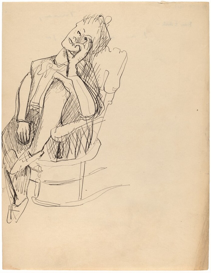 Woman in Rocker, Left Leg on Seat, Head Tilted Sideways [recto]