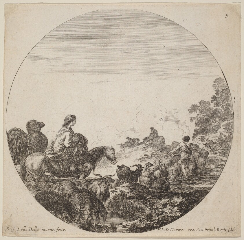 Shepherds and Flock with Woman and Camel