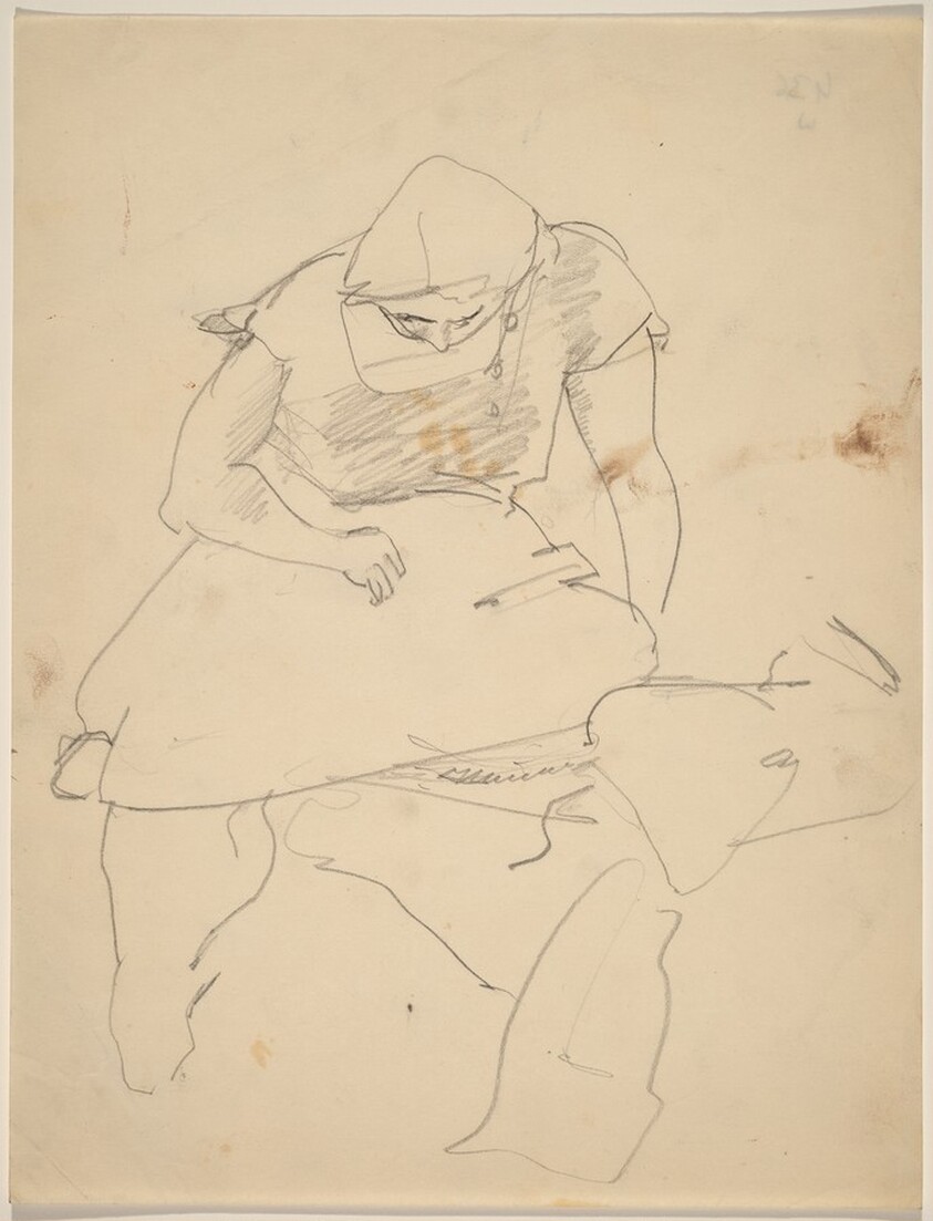 Woman Seated and Looking Down to Lap