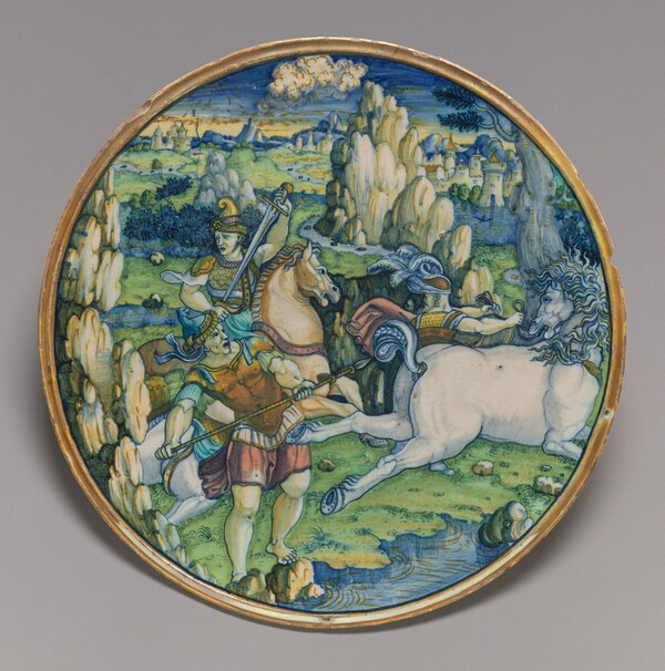 Flat plate with a battle scene