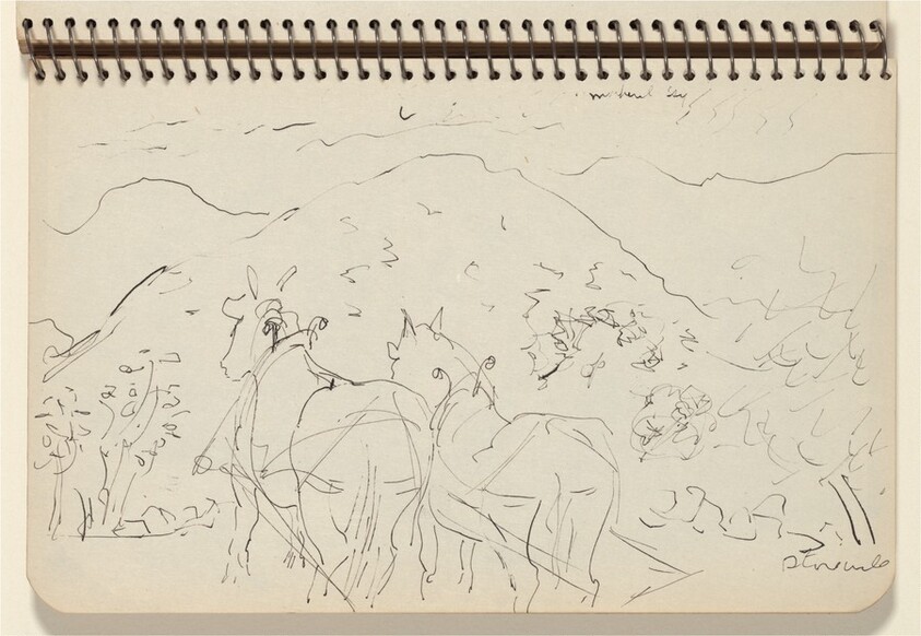 Plow Horses Near Stone Wall