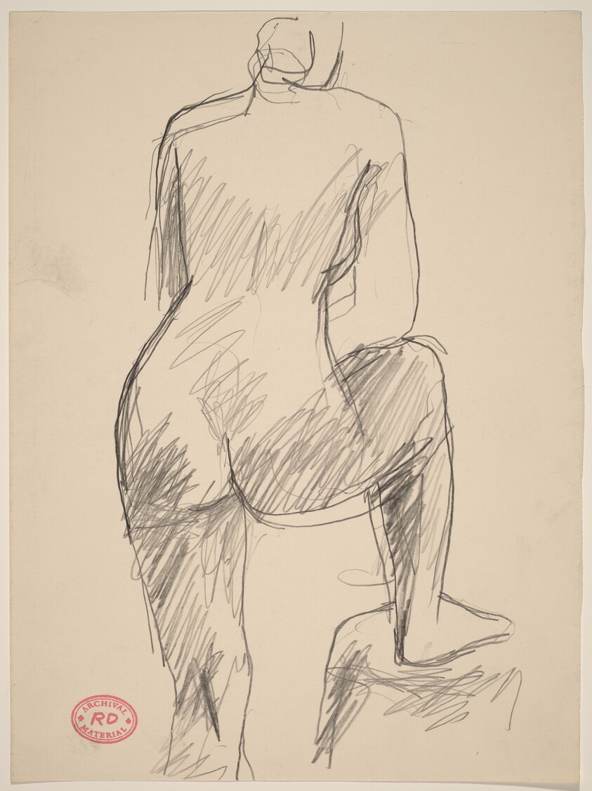 Untitled [back view of a nude with her right foot on a pedestal]