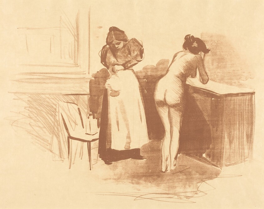La friction au gant de crin (planche au lavis et au trait) (The Massage with Coarse Hair Glove) (Wash and Line plate)