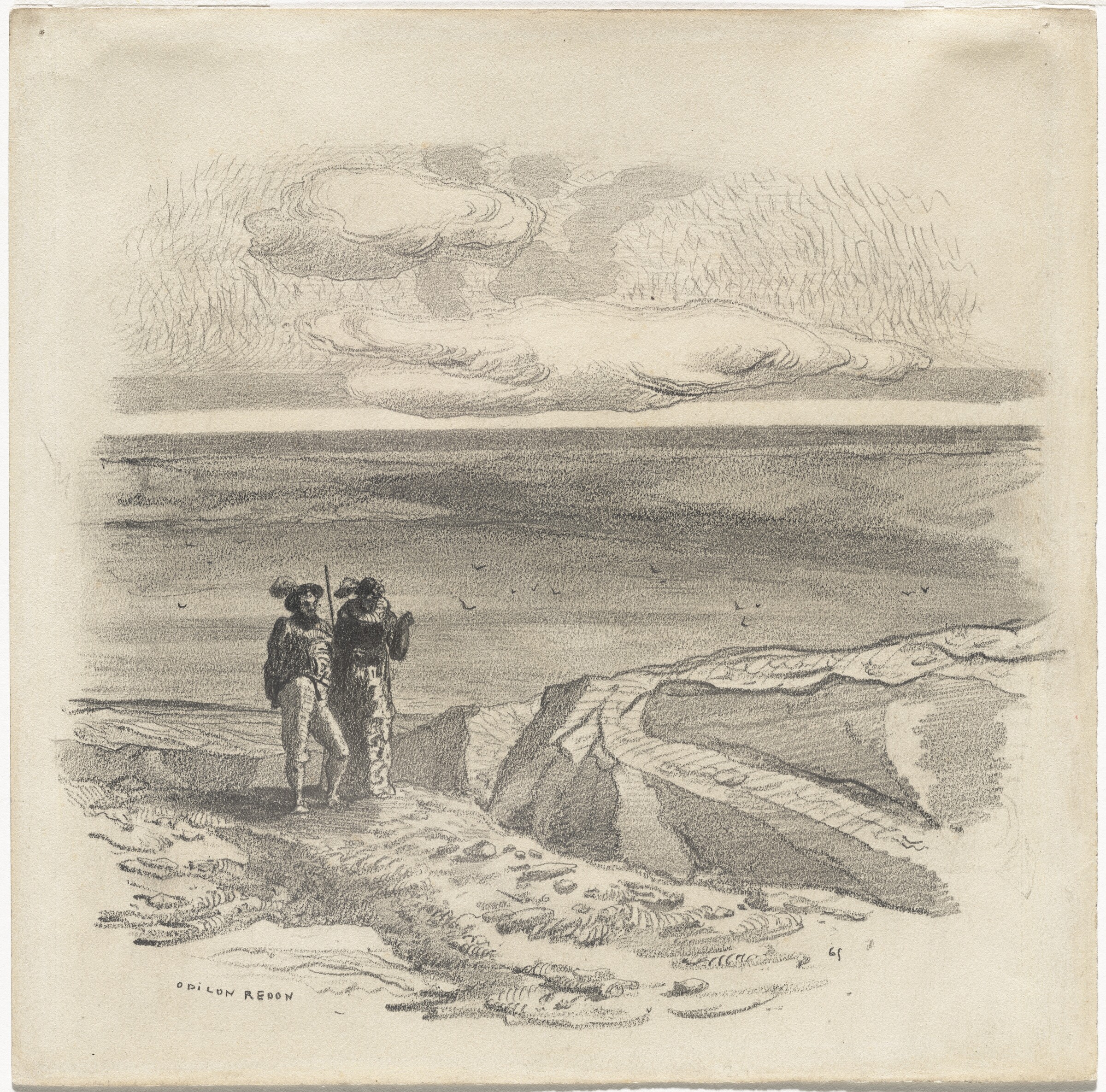 Two Figures in a Landscape, Odilon Redon, 1865