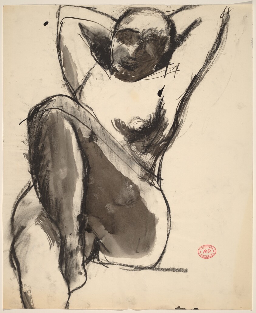 Untitled [seated nude with her arms behind her head]