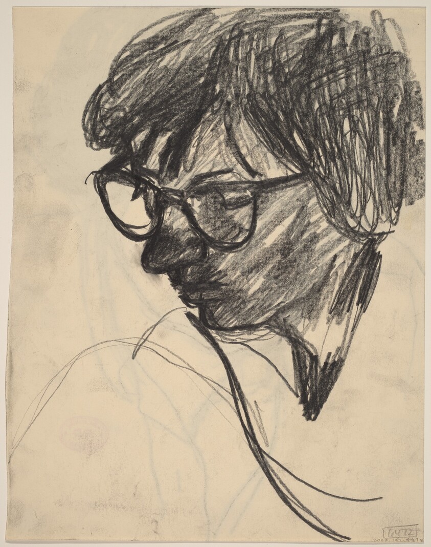 Untitled [woman wearing eyeglasses in three-quarter view] [verso]