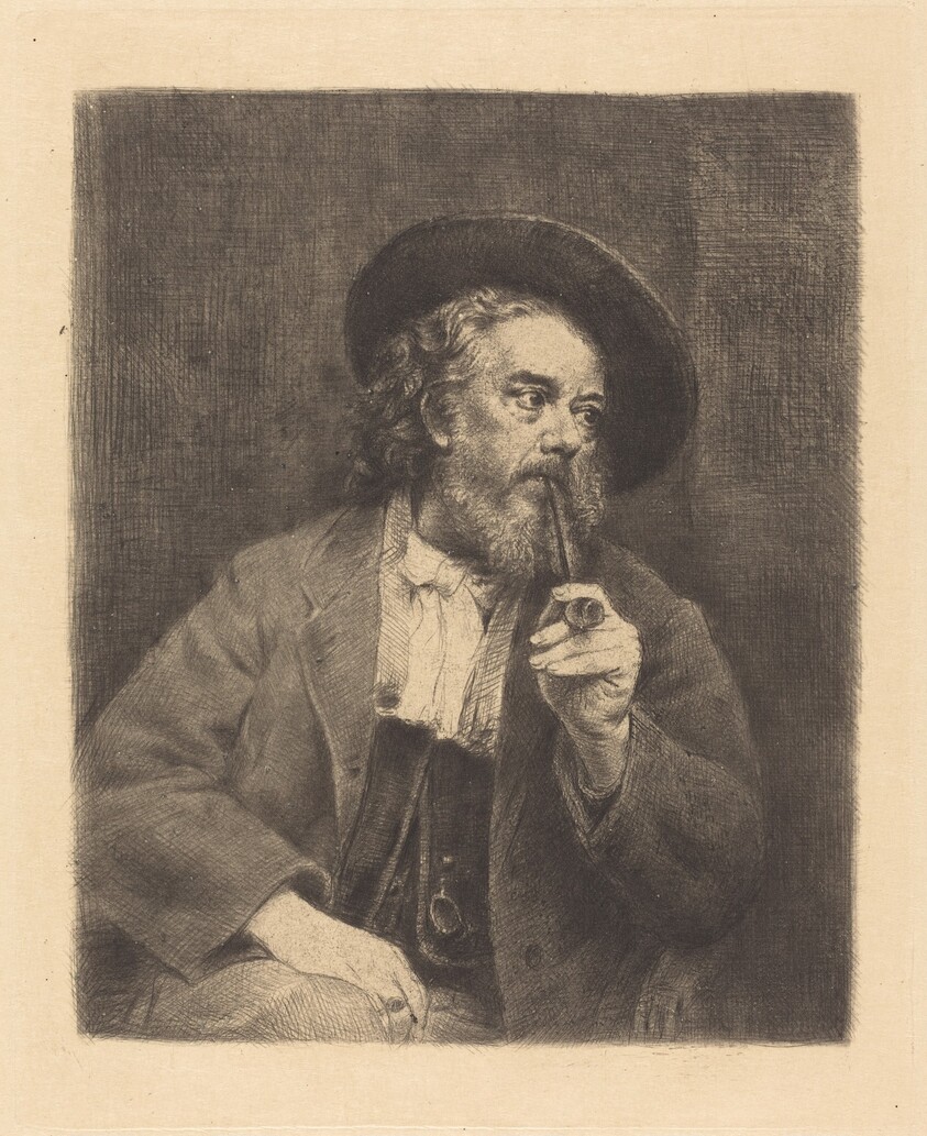 L'Auteur fumant, à mi-corps