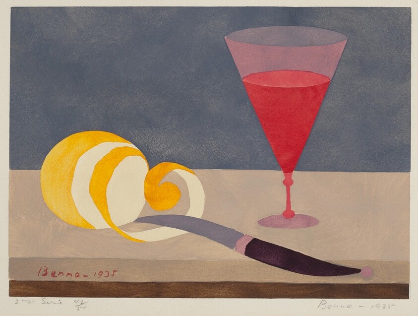 Still Life with Peeled Orange, Wine & Knife