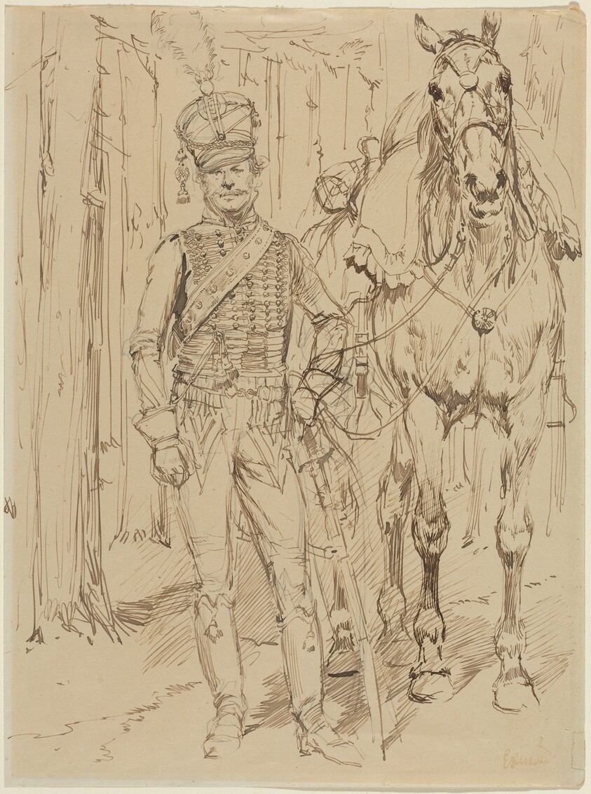 A French Hussar Leading a Horse
