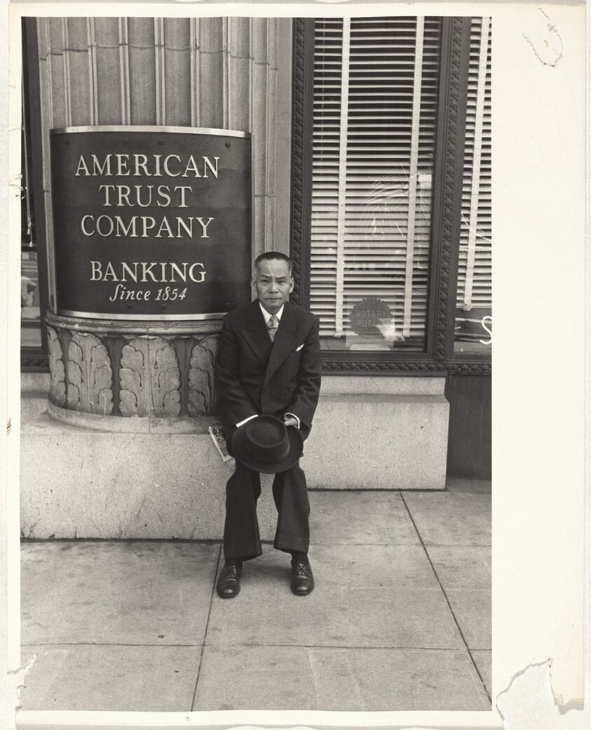 Man outside of American Trust Company--San Francisco