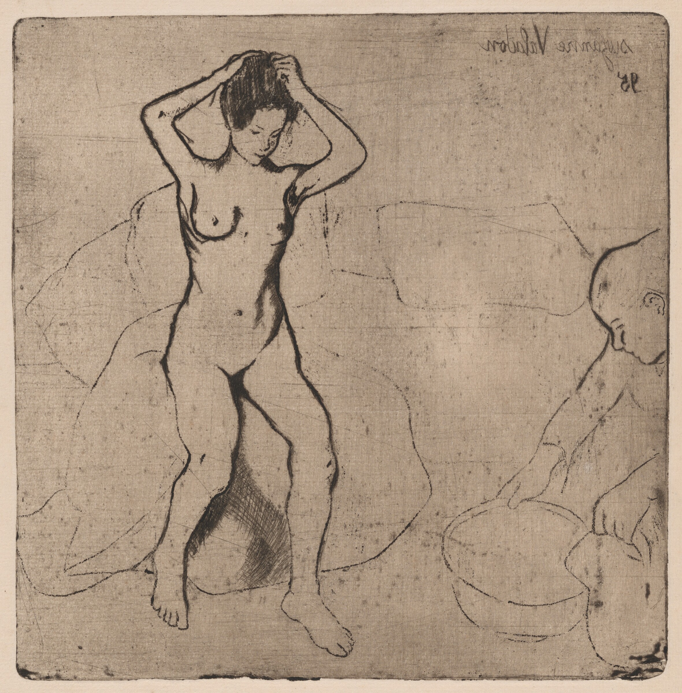 Catherine prépare le tub et Louise nue se coiffe (Catherine Prepares the Bath and Louise, Nude, Fixes her Hair), Suzanne Valadon, 1895