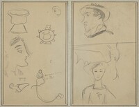 A Caricature and Five Forms; A Man in Profile, a Winged Creature and a Boy [verso], Paul Gauguin, 1884-1888