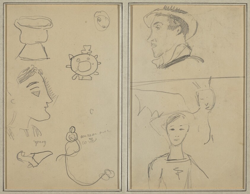 A Caricature and Five Forms; A Man in Profile, a Winged Creature and a Boy [verso]