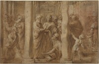 The Miracle of the Lame Man Healed by Saint Peter and Saint John, Sir Peter Paul Rubens over Anonymous Italian after Parmigianino after Raphael, c. 1606/1608