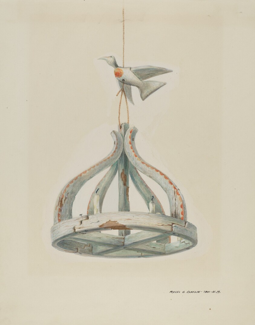 One painted, Wooden Candelabrum, with Dove