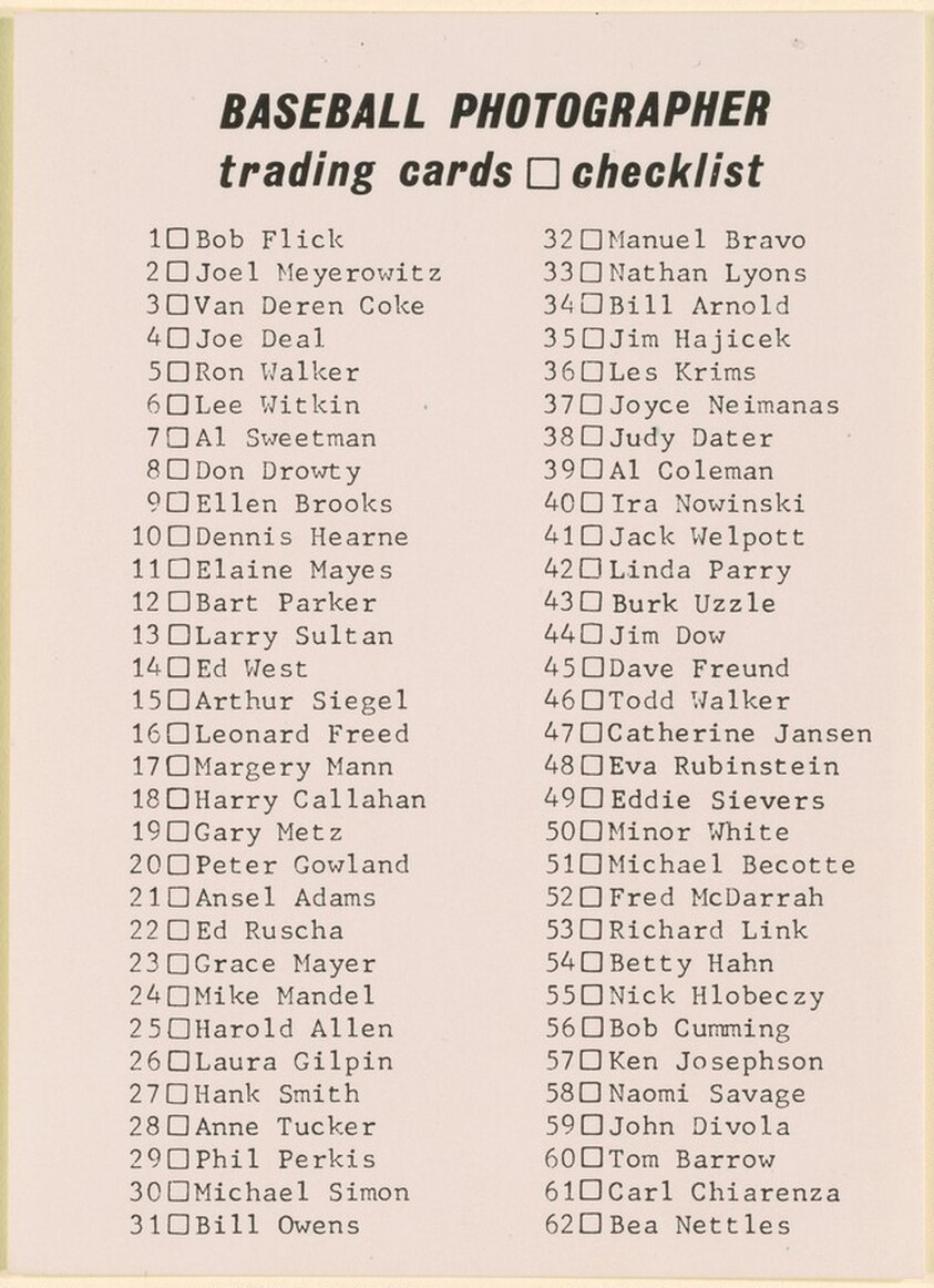Baseball Photographer Trading Cards Checklist