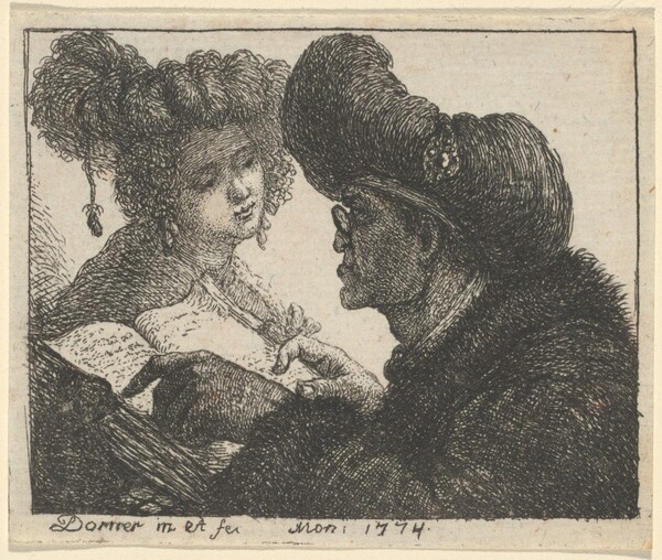 A Man in a Turban Reading to a Young Woman