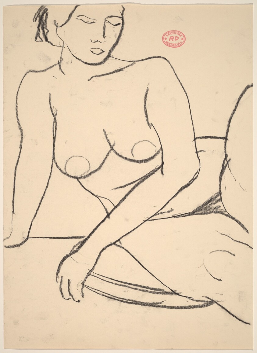Untitled [seated female nude leaning on her right arm]