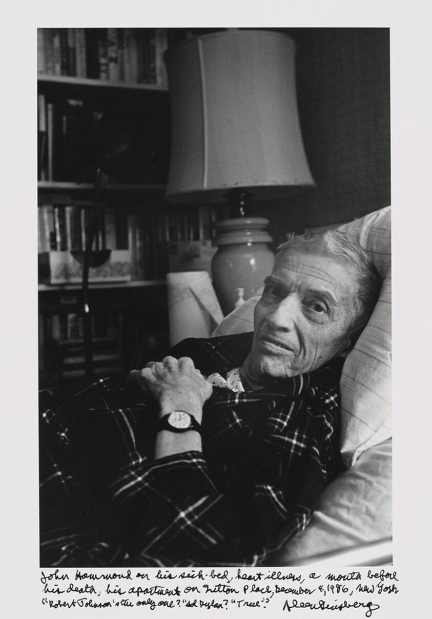 John Hammond on his sick-bed, heart illness, a month before his death, his apartment on Sutton Place, December 4, 1986, New York "Robert Johnson's the only one? “and Dylan? “True”.