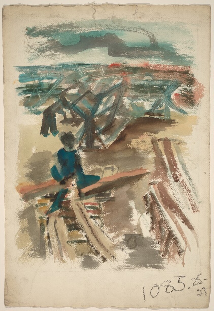 Untitled (figures with gill-net reels) [verso]