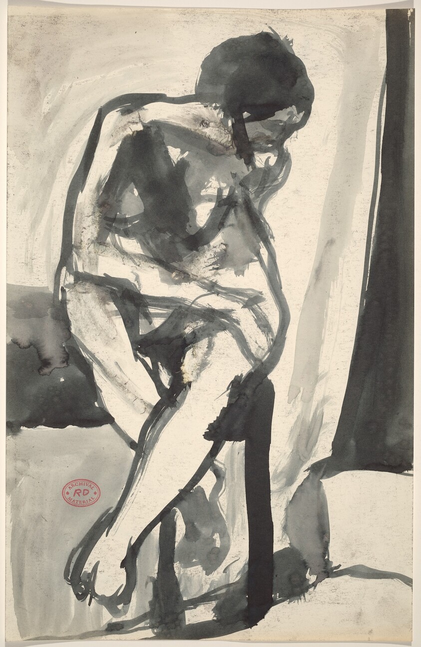 Untitled [seated nude crossing her legs and turning right]