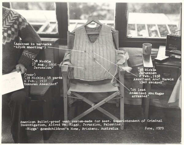 American Bullet Proof Vest Custom-Made for Assistant Superintendent of Criminal Investigation, Alfred William Riggs, Jerusalem, Palestine