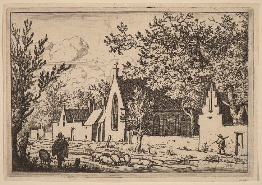 Swine Herd near a Chapel