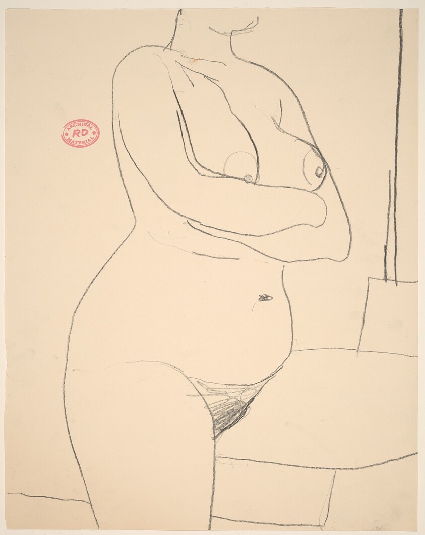 Untitled [chin to thigh view of a female nude with crossed arms]