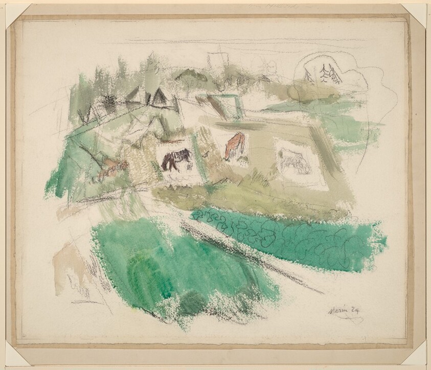 Deer Isle, Maine, One Horse, Two Cows on Hillside