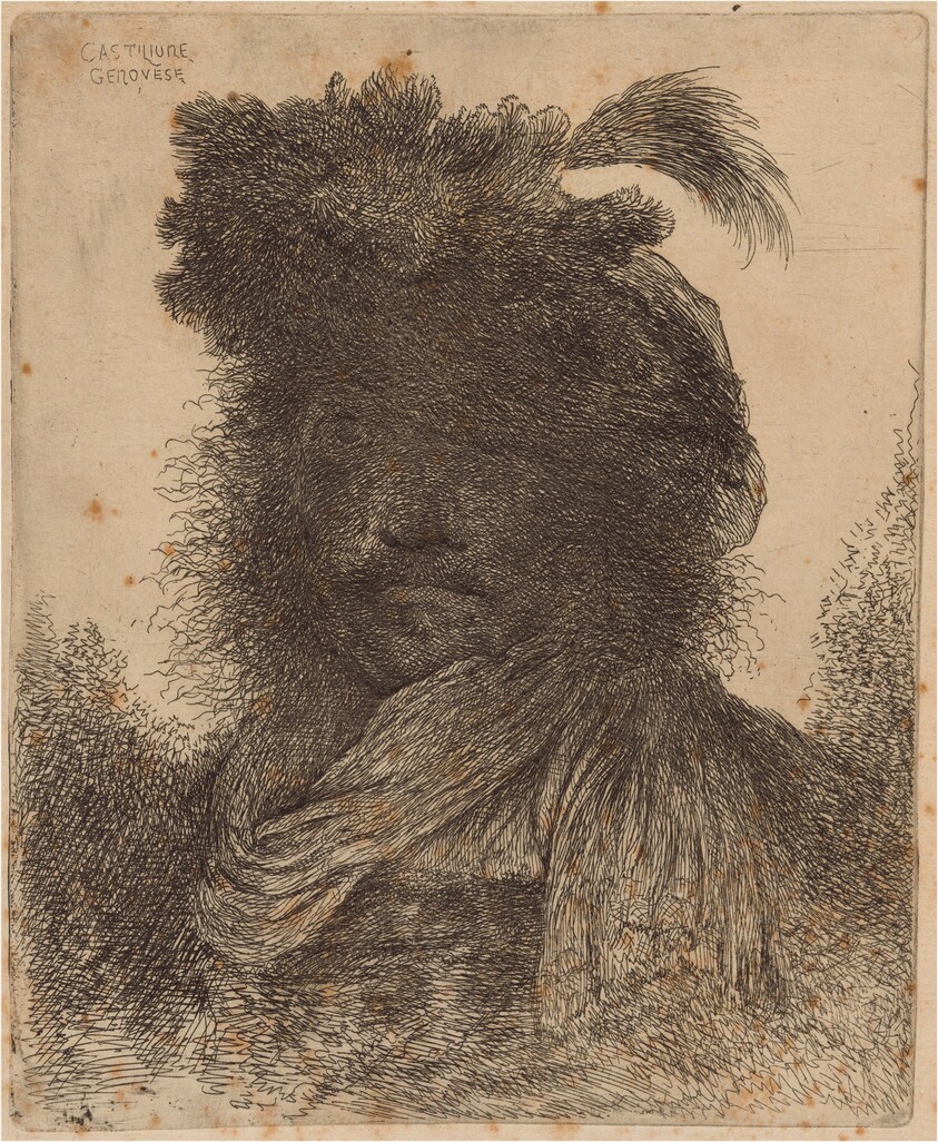 Bearded Man with Shadowed Face, Wearing a Scarf and a Plumed Hat
