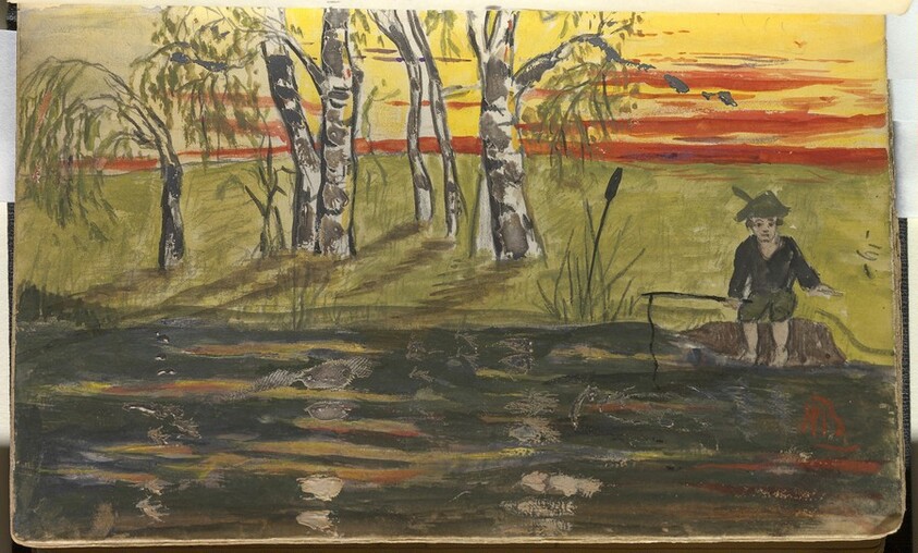 Riverscape with a Boy Fishing