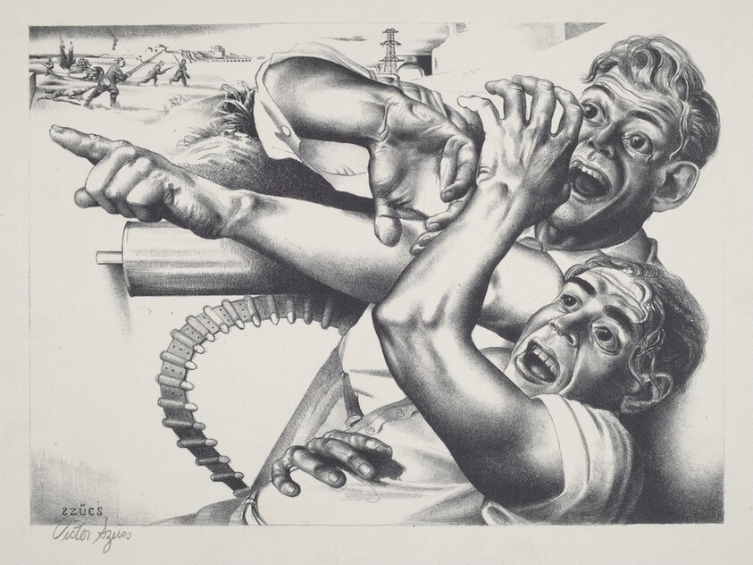 Untitled (Frightened Men by Machine Gun; Spanish Civil War)