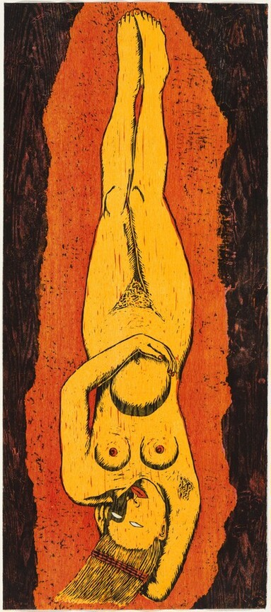Alison Saar, Sweeping Beauty, 1997, 3- color woodcut on Okawara Natural Paper, National Gallery of Art, Promised gift of Larry D. and Brenda A. Thompson