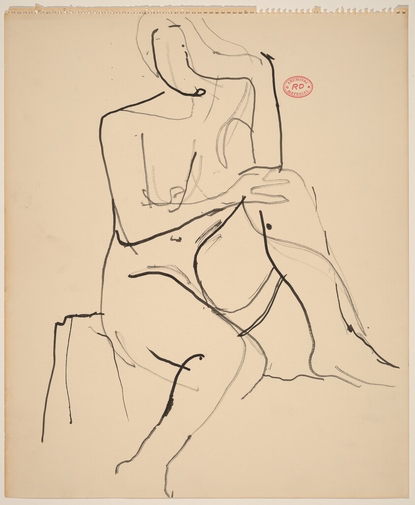 Untitled [seated female nude with left foot on stand]